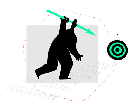determination to achieve a goal, focus on results, a person goes to the target