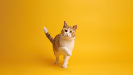 Kinkalow cat post on yellow background with copyspace (Generative AI)