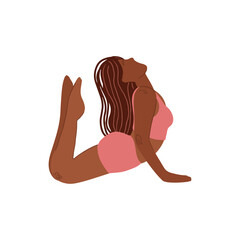 Young black woman practicing yoga, meditation, lifestyle, diversity. Flat vector illustration
