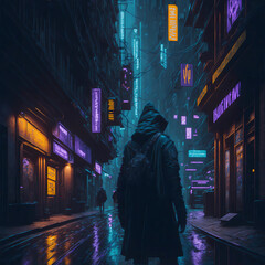 Fototapeta na wymiar Night City Street Cyberpunk 