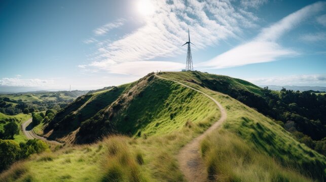 Wind turbines on the hill. green alternative energy. Generative AI