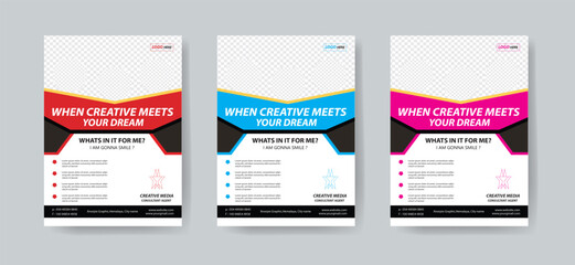 modern red, magenta and cyan design template for poster flyer brochure cover. Graphic design layout with triangle graphic elements and space for photo background