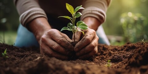 Fototapeta premium Community gardener promotes local food production and habitat restoration, sustainability and community engagement. Generative Ai.