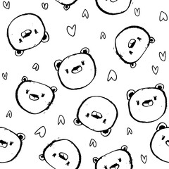 Cute vector pattern with bear and heart. Pattern in grunge style. seamless background for nursery decor, fabrics, children's textiles, wrapping paper.