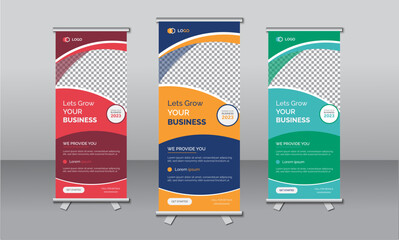 Rollup Banner Design Template Whit 3 Color banners