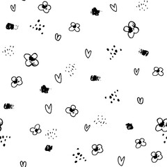 Vector pattern with flowers and hearts. Pattern in grunge style. seamless background for nursery decor, fabric, children's textile, clothing, wrapping paper, paper, wallpaper.