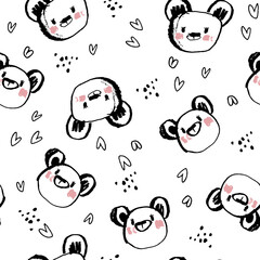 Cute vector pattern with mice and heart. Pattern in grunge style. seamless background for nursery decor, fabrics, children's textiles, wrapping paper.