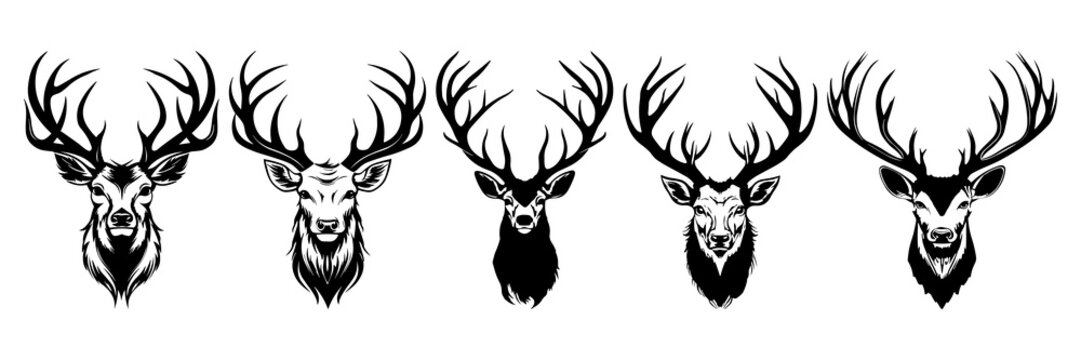 Deer silhouettes set, large pack of vector silhouette design, isolated white background