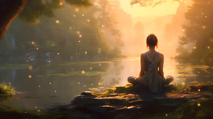 Woman Amidst Tranquility And Inner Peace