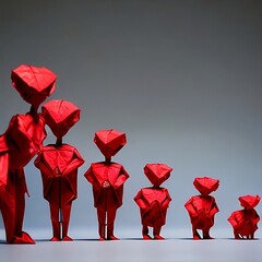 family red heart origami style for valentine love