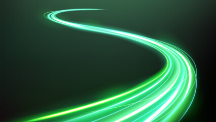 Green Light Trails, Long Time Exposure Motion Blur Effect. Vector Illustration - obrazy, fototapety, plakaty