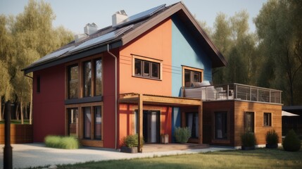 Fototapeta na wymiar Alternative green energy, solar panels on the roof top of the house. Generative AI