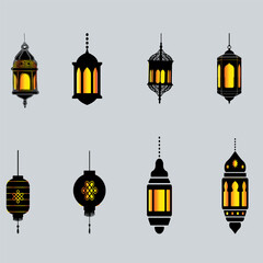 Vector illustration of an eastern lamp for an Islamic mosque or Arabian lighting for Ramadan. Islamic lamp symbols in a vector