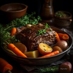 A flavorful and hearty beef pot roast with carrots and potatoes