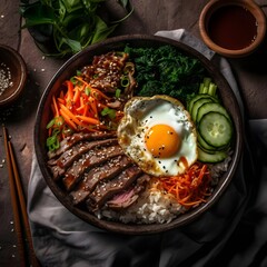 Bibimbap - A Korean Dish of Rice, Vegetables, and Spicy Beef