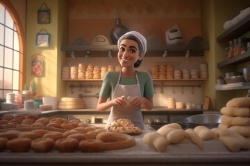 baker with bread in bakery - Illustration created with generative ai - obrazy, fototapety, plakaty