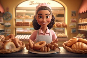 baker with bread in bakery - Illustration created with generative ai