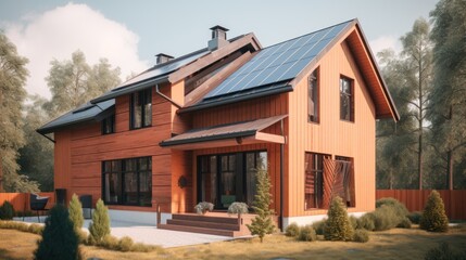Fototapeta na wymiar Alternative green energy, solar panels on the roof top of the house. Generative AI