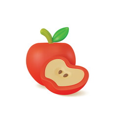 3d Fresh Fruit Whole Red Apple and Slices Concept Cartoon Style Isolated on a White Background. Vector illustration