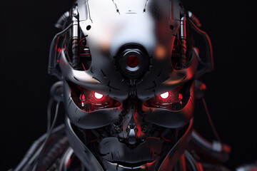 Fototapeta na wymiar Android scary robot made of metal. Ai generated