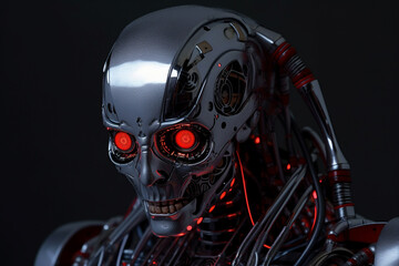 Android scary robot made of metal. Ai generated