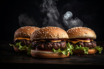 Tasty and delicious hamburger product photography. Ai generated