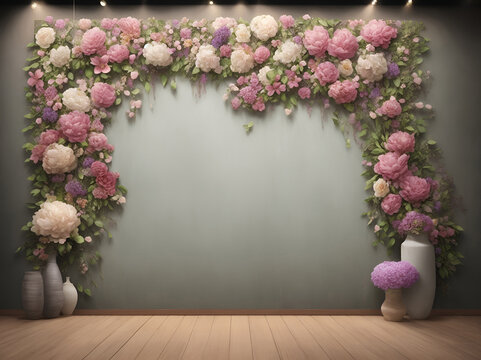 Photography backdrop with flowers. AI generated illustration