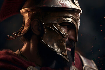 illustration of spartan king Leonid in golden armor and helmet. Neural network AI generated