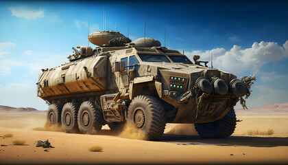 Fototapeta premium Armored Arsenal: Dynamic Illustrations of Military Vehicles Generative AI