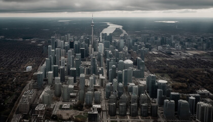 Modern city skyline, high up above development generated by AI