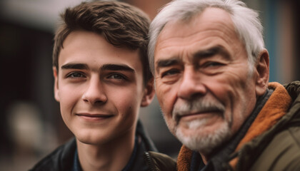 Three generations of men smiling with love generated by AI