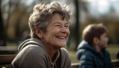 Smiling couple enjoys autumn day in nature generated by AI