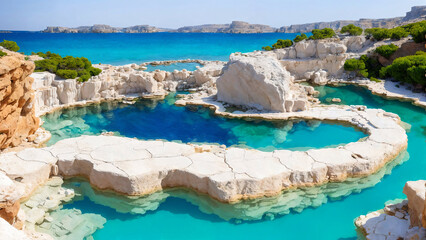 Beautiful bay with turquoise water and rocks.