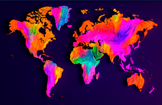world map in neon colors. Generative ai