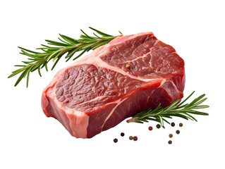 Raw steak and rosemary on transparent background,PNG, generated AI.