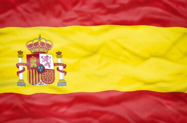 Spain flag on a wavy background. Wavy flag of Spain fills the frame.