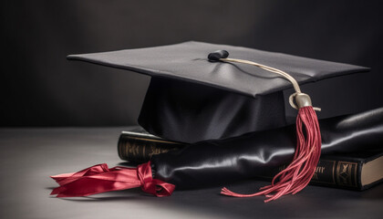 Success and achievement diploma, cap, tassel, celebration generated by AI