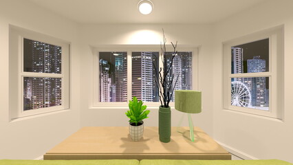 夜景が見えるリビングルーム