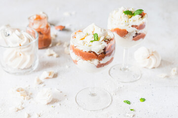 dessert with meringue and rhubarb