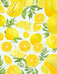 Illustration de fruits citrons jaunes avec motifs et textures