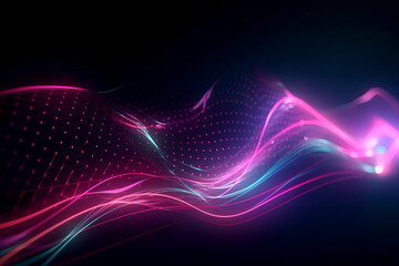 Fototapeta na wymiar Abstract futuristic background with pink blue glowing neon moving high-speed wave lines.