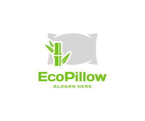 Filler of a soft pillow from bamboo fiber logo design. Hygiene pillow with bamboo fiber inside graphic design. Concept of comfortable and healthy sleep