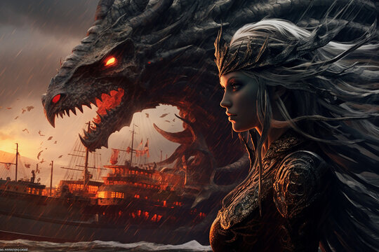 Magic queen of dragons. Generative AI