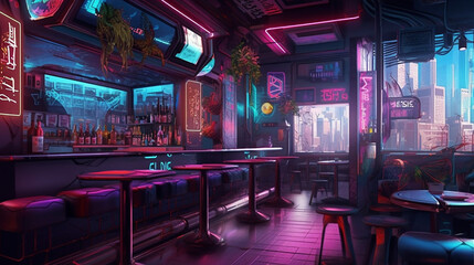 Cyberpunk visual novel background. Generative AI