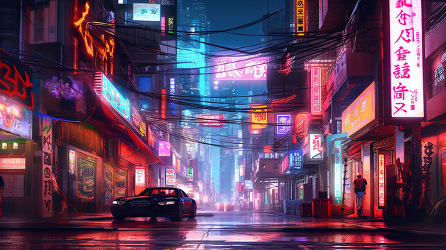 Cyberpunk visual novel background. Generative AI