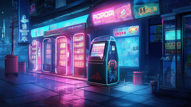 Cyberpunk visual novel background. Generative AI