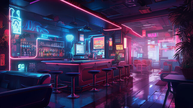 Cyberpunk visual novel background. Generative AI
