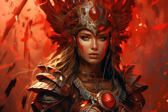 Magic female warrior princess in mystic armor. Generative AI