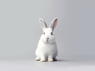 White rabbit on a gray background. AI generated