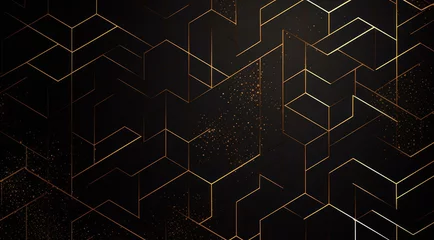 Foto op Plexiglas Dark black mosaic background with golden lines Art Deco luxury style texture Created with Generative AI technology © Denis Darcraft